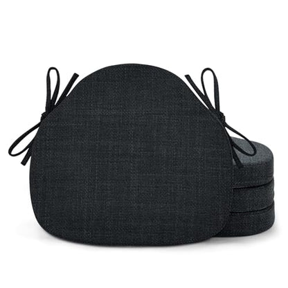 Shinnwa Kitchen Chair Cushions Set of 4, High-Resilience Foam Windsor Seat Pads, Dining Chair Cushions with Ties & Textured Cover, 4 Pack, 16.5 x 15.5 x 2, Charcoal - color: Charcoal, size: 4 Count (Pack of 1)