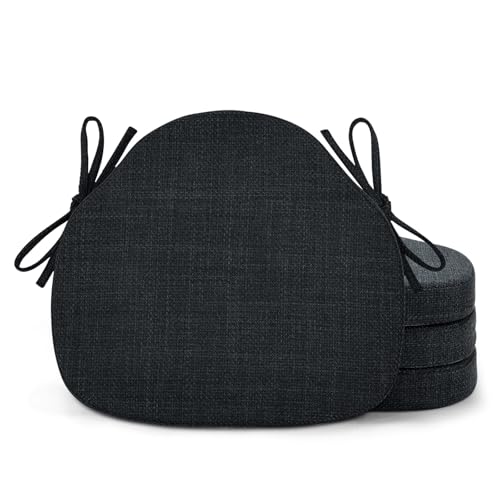 Shinnwa Kitchen Chair Cushions Set of 4, High-Resilience Foam Windsor Seat Pads, Dining Chair Cushions with Ties & Textured Cover, 4 Pack, 16.5 x 15.5 x 2, Charcoal - color: Charcoal, size: 4 Count (Pack of 1)