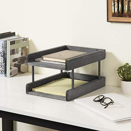 MyGift 2-Tier Rustic Gray Wood Paper File Organizer in and Out Tray/Office Desktop Document Holder Rack - color: Rustic Gray