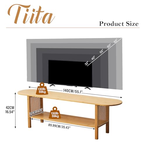 Tiita TV Stand with Storage for TVs up to 65'', Bamboo TV Console Entertainment Center with 2 Open Shelf, Mid Century Modern Media Console for Living Room, Bedroom, Wood - color: Classic Wood
