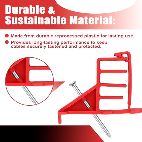 200 Pcs Multi-Cable Staple, Cable Stackers Electrical Wire Stackers, Secures Cable Staples Clips with Steel Nails Suitable Most Cables (Red) - color: Red, size: With Locking Clip