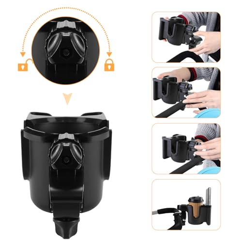 Universal Stroller Cup Holder with Phone Holder, 360°Rotatable Bottle Holder with Strong Clip, Accessories for Stroller, Bike, Wheelchair, Walker, Scooter (UM-SCH-B2409, Large)