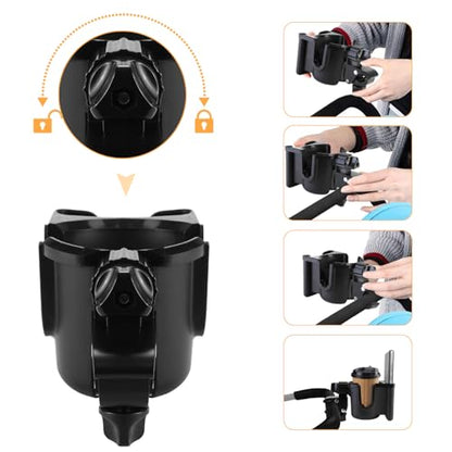 Universal Stroller Cup Holder with Phone Holder, 360°Rotatable Bottle Holder with Strong Clip, Accessories for Stroller, Bike, Wheelchair, Walker, Scooter (UM-SCH-B2409, Large)