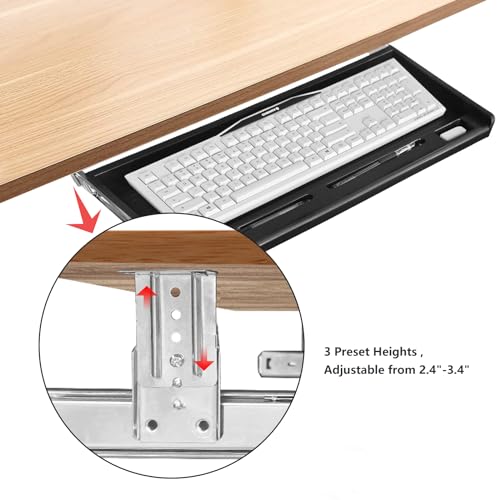 TOOCUST Under Desk Keyboard Tray, 20" Wx11"D Sturdy Key Board Tray Under Desk Slide with Pen Tray, Desk Extender with Pen Holder,Black - size: 20"Wx11"D