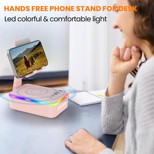 JTEMAN Gifts for Men Women,Cell Phone Stand with Bluetooth Speaker and LED Light,Cool Tech Gadgets,Unique Birthday Gifts for Men Husband Mom Dad-Pink - color: Pink