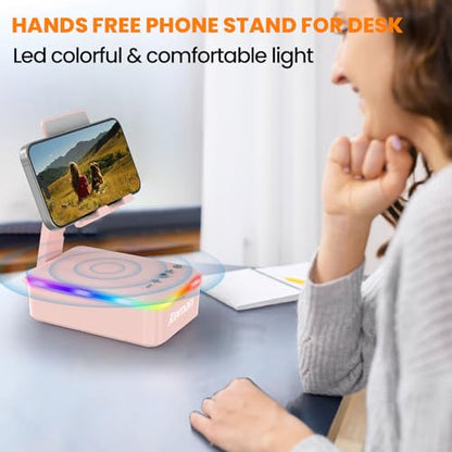 JTEMAN Gifts for Men Women,Cell Phone Stand with Bluetooth Speaker and LED Light,Cool Tech Gadgets,Unique Birthday Gifts for Men Husband Mom Dad-Pink - color: Pink