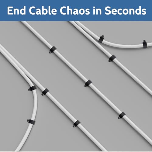 400 Pack Cable Clips with Steel Nails Kit, OD: 6mm/7mm/8mm/10mm Round U Nails (Black&White, Each 50PCS, Total 400PCS), Cable Wire Cord Management Clips, for Wall, Floor, Ceiling, Ethernet, Coax Cable