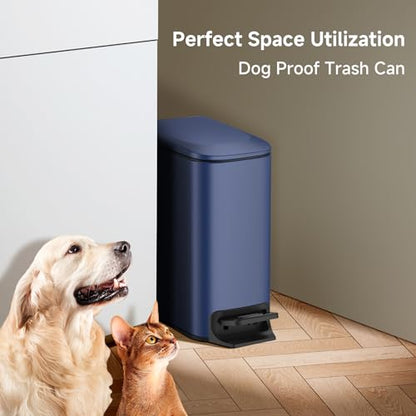 TIPGO Slim Bathroom Trash Can with Lid Soft Close, Step Pedal, 6 Liter / 1.6 Gallon Stainless Steel Trash Bin, Small Garbage Can for Bedroom, Office, Kitchen (Navy Blue) - color: Navy Blue