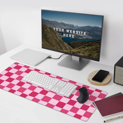 Pink Purple Checkerboard Mouse Pad Large Desk Mat for Keyboard and Mouse Non-Slip Gaming Mousepad Office Desk Accessories for Computer 35.4x15.7Inch - color: Pink Purple Checkerboard