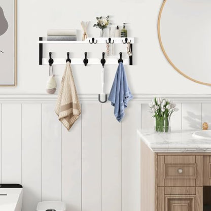 dreampossible 4 in 1 Coat Rack Wall Mount with Shelf, Coat Hooks 25.2" Entryway Coat Hanger with Key Hooks and Mail Holder, Wall Hooks with Shelf, Hat Rack for Wall Key Holder Mail Organizer - color: White