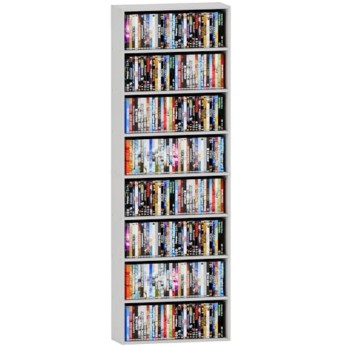 8 Tier DVD Storage Shelf, Wooden DVD Shelf Storage up to 280+ DVD or 1000+ CD, 8 Tier Media Tower for Bedroom, Living Room, 70.9" x 23.6" x 9", White