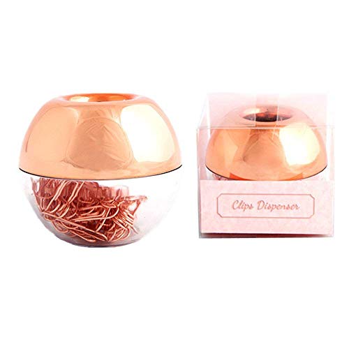 Rose Gold Magnetic Paper Clip Dispenser with 100pcs 1.1" Medium Paper Clips, Acrylic Holder for Office Decor - color: Rose