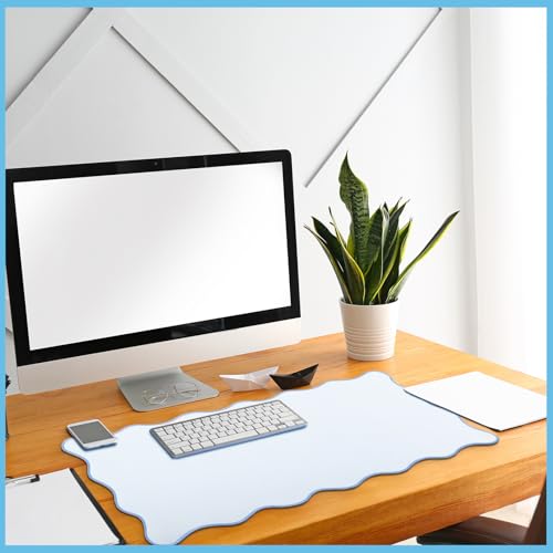 Hahafelt Scalloped Desk Mat Large Desk Pad Cute Coquette Table Mat Back to School Preppy Table Make up Pad Nonslip Graduation Gift with Stitching Waterproof Gaming(Blue,23.6 x 13.8 Inches) - color: Blue, size: 23.6 x 13.8 Inches