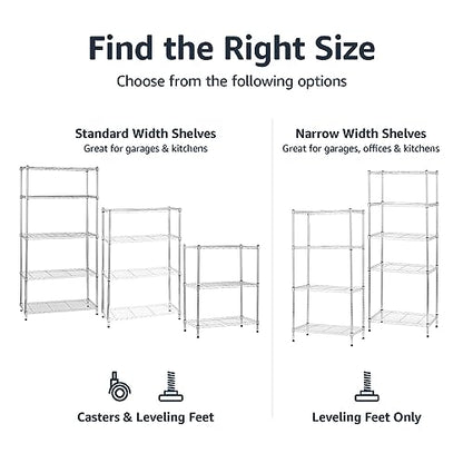 Amazon Basics 4-Shelf Adjustable Heavy Duty Storage Shelving Unit with Wheels, No-Tool Easy Assembly, Garage Shelving, Metal Wire Rack with Casters and Leveling Feet, 36" x 14" x 57.8", Chrome - color: Chrome, size: 36" L x 14" W x 57.75" H, style: 4 -She