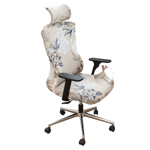 Ergonomic Office Chair Covers Set with Headrest Cover Floral 2 Pieces Stretch Desk Computer Office Chair and Headrest Slipcovers Washable - color: Elegent Flowers, size: Chair and Headrest Covers
