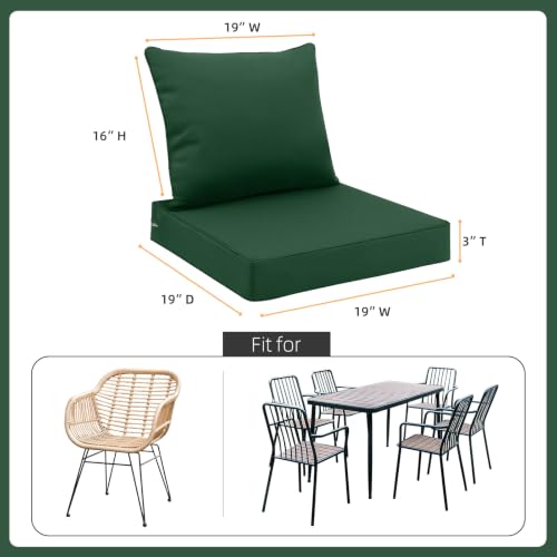 Favoyard Outdoor Patio Seat Cushion Set, 19x19 Inch, Water & Fade Resistant | Removable Cover Patio Furniture Cushion, Deep Seat & Back Cushion, Tie Straps Pads for Chair, Sofa, Couch, Dark Green - color: Dark Green, size: 19 x 19 Inch