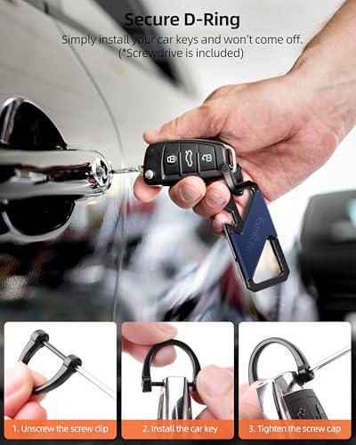 Keychain, Works with Apple Find My, Heavy Duty Keychain Bottle Opener, Carabiner Car Key Chains for Men & Women, Car Key Fob Holder, Anti-Lost Keys Tracker, Smart Keys Finder, Rechargeable, Navy Blue - color: Blue