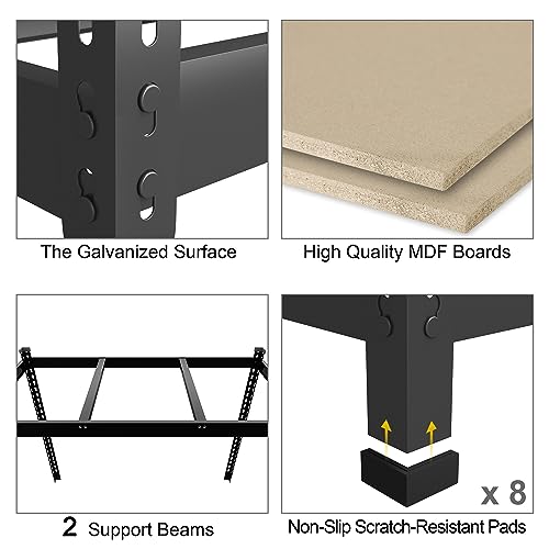 PrimeZone 48" x 24" x 72" Heavy Duty Storage Shelves - 5 Tier Adjustable Garage Storage Shelving, Metal Storage Utility Rack Shelf Unit for Warehouse Pantry Closet Kitchen, Black - size: 48"W x 24"D x 72"H