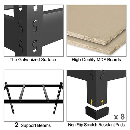 PrimeZone 48" x 24" x 72" Heavy Duty Storage Shelves - 5 Tier Adjustable Garage Storage Shelving, Metal Storage Utility Rack Shelf Unit for Warehouse Pantry Closet Kitchen, Black - size: 48"W x 24"D x 72"H