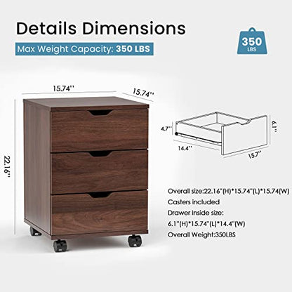 Farini Mobile File Cabinet for Home Office, 3 Drawer Chest Wood, Drawers Unit for Under Desk, Storage Drawers Cabinet Brown - color: Brown