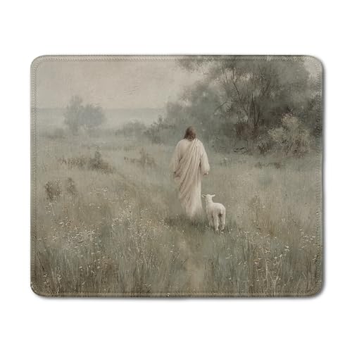 Vintage Christian Jesus with Lamb Mouse Pad, Christian Jesus Religious Gifts Mousepad for Office Desk Computers Laptop, Religious Faith Office Supplies Desk Accessories, 9.5x7.9 Inch - color: 19Child, size: 9.5x7.9