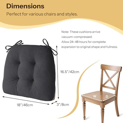 Indoor Kitchen Chair Cushions Set of 4 18"X16.5"X3" Soft Anti Slip Dining Chair Pads Tufted Kitchen Seat Cushion with Ties, Dark Grey - color: Dark Grey