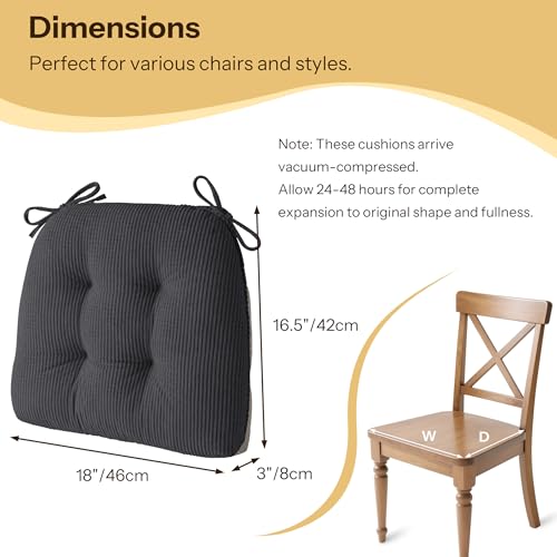 Indoor Kitchen Chair Cushions Set of 4 18"X16.5"X3" Soft Anti Slip Dining Chair Pads Tufted Kitchen Seat Cushion with Ties, Dark Grey - color: Dark Grey