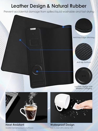 Wireless Charging Mouse Pad with Foldable Phone Holder, 15W Magnetic Fast Charging for iPhone Samsung, 31.5"x15.75" Large Desk Mat for Laptop/Keyboard, Waterproof Gaming Mousepad with Non-Slip Base - color: Magnetic+Phone Stand Black with PD Charger