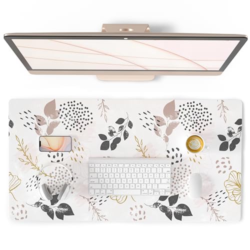 QIYI Large Mouse Pad for Desk, Cute Desk Mat for Desktop, Women Girls Office Décor Desk Accessories, PU Leather Waterproof Gaming Mousepad, Boho Botanical Desk Pad Computer Mat, 31.5" x 15.7" - color: Botanical Leaves, size: 31.5" x 15.7"