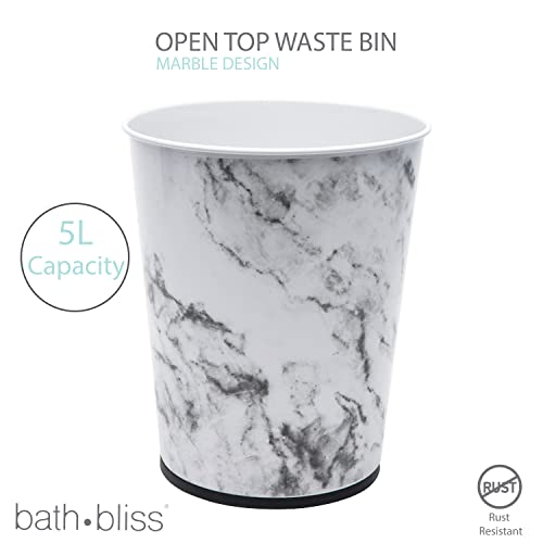 Bath Bliss 5 Liter Small Wastebasket | Round Open Top | Trash Can | Bathroom | Bedroom | Kitchen | Office | Dorm | Disposal Waste Bin | Garbage | Marble - color: Marble, size: 1 Pack