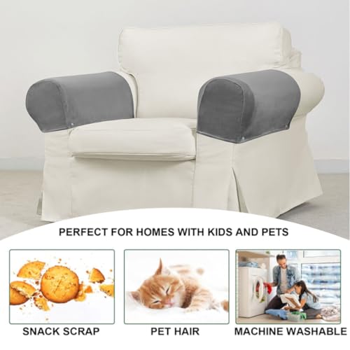 Velvet Armrest Covers for Chairs and Sofas Soft Stretch Couch Arm Cover Set of 2 Non Slip Sofa Armrest Slipcover Furniture Protector for Sofa, Couch, Armchair, Recliner, Light Gray - color: Light Gray