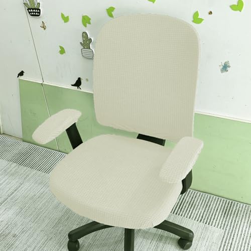 HAPPYDOG 4 Pcs Office Chair Covers Set Stretchable Protective Rotating Computer Chair Seat Covers with Armrest Covers (Beige) - color: Beige