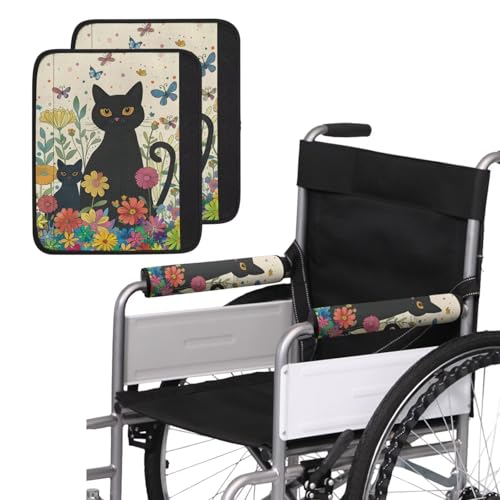 Wheelchair Armrest Pads Wheel Chair Accessories Adults 2 Pack Wheelchair Arm Pads for Office Transport Chair Pressure Relief Black Cat - color: Black Cat