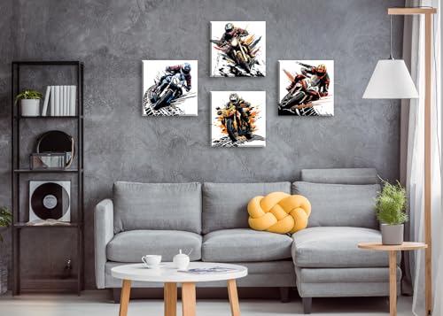 Boys Room Decor ,Motorcycle Wall Art,Graffiti Motocross Posters 12"×12" | Canvas Prints,Pictures for Mens Cave Dirt Bike Lovers，Bedroom Game Room Decoration，Framed and Ready to Hang - color: Motorcycle