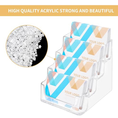 HSYMQ 1 Piece Desktop Clear Bussiness Card Holder, Plastic Card Display Stand, 4 Tier Acrylic Card Holder for Office