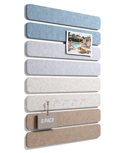 Fluxynara Cork Board Alternative Felt Strip Board 8-Pack 13"x2", Office Pin Board with 50 Push Pins, Adhesive Install for Bedroom Door & Home Office (Coastal) - color: Coastal, size: 8-pack