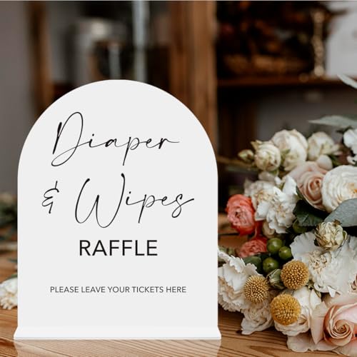 Diaper and Wipes Raffle Sign, Baby Shower Diaper and Wipes Game Sign, Shower Reception Event Party Table Desk Acrylic Decor 8x10 Inch - color: Diaper Wipes Raffle