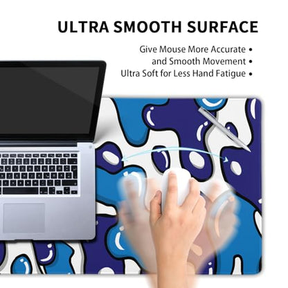 Japanese Anime Geometric Gaming Mouse Pad XL 31.5x11.8 Inch Navy Blue White Mouse Pad Extended Large Anime Mouse Pad with Non-Slip Rubber Base Stitched Edge PC Computer Laptop Desktop for Home Office - color: Japanese Geometric-Navy Blue White, size: 31.5