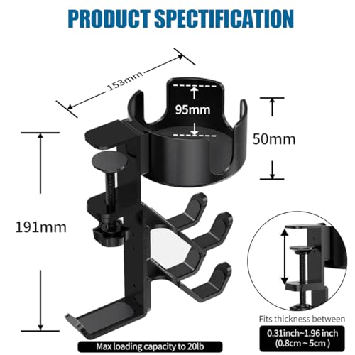 Cup Holder for Desk - Under Desk Cup Holder for Gaming,Controller Holder,360° Rotating Controller Headphone Holder