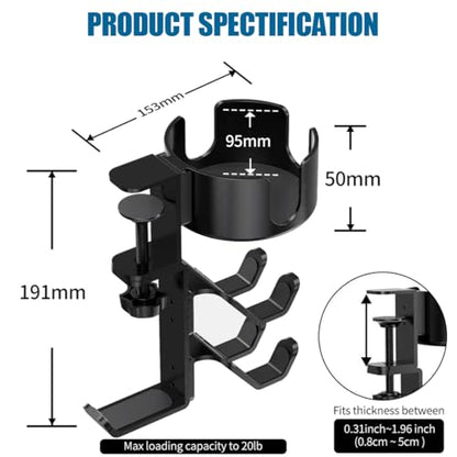Cup Holder for Desk - Under Desk Cup Holder for Gaming,Controller Holder,360° Rotating Controller Headphone Holder