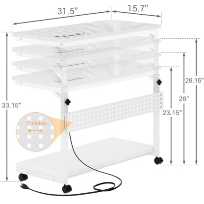 Besiost 32" Large Computer Tower Stand with Power Strips, 4 Levels Manual Height Adjustable PC Tower Stand for Under Desk, Mobile Rolling CPU Holder Computer Cart with Wheels, Carbon Fiber White - color: Carbon Fiber White, size: 32"