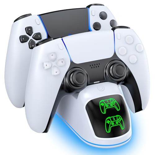 PS5 Controller Charger Station Compatible with PlayStation 5 Dualsense & Edge Controllers, RGB PS5 Controller Charging Dock Holder Stand with Fast Charge Cable for PS 5 Accessories Kits - color: All White, size: 6.54 inch - PS5