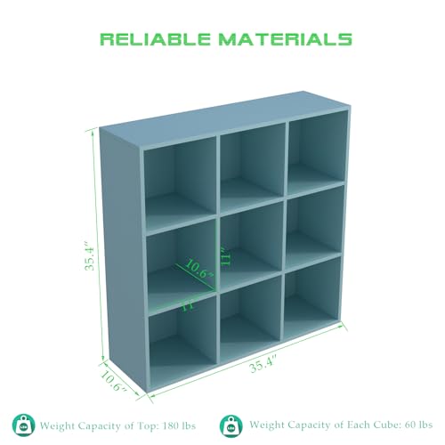 OSCHF 9-Cube Storage Shelf Bookcase - Wooden 3-Tier Floor Standing Open Bookshelf for Home and Office, Display Cabinet, Light Blue - color: Light Blue, size: 9-Cube