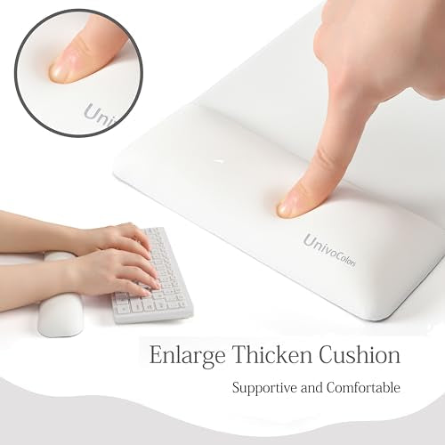 UnivoColors Design-Wave Set of Keyboad Wrist Rest & Mouce Pad,Artificial Sheepskin+Memory Foam+Ergonomic+Anti-Slip Gel, Resilience Support During Work and Gaming,Keyboard Accessory,White - color: Km_white, style: Keyboard Wrist Rest & Mousepad Suit