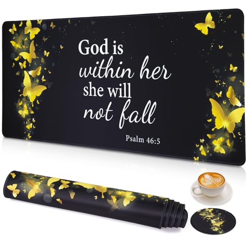Large Gaming Mouse Pad with Coaster,Desk Matt for Desktop,Desk Mat-Gold | Desk Pad,XXL Cute Desk Mat Cover for Computer Keyboard Laptop Women Office Home Decor, 31.5'' x15.6'' - color: B7-Gold Butterfly
