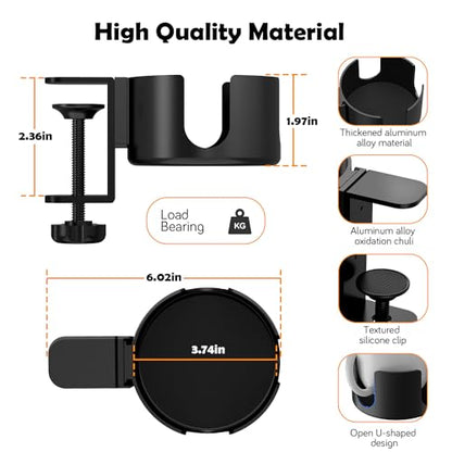 Large Desk Cup Holder Clamp, Anti-Spill Cup Holder for Desk, 3.7" Holder, Easy to Install Clamp on Cup Holder, Desk Cup Holder Compatible with Universal Cup & Pen Holder (1, Black)