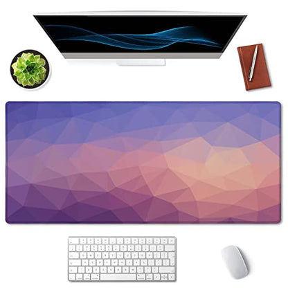 SSOIU Extended Gaming Mouse Pad (35.5x15.7 in), Large Stable Rubber Base Mousepad with Stitched Edges, Keyboard Mouse Mat Desk Pad for Work, Game, Office, Home - Light Blue Purple Triangle - color: Light Blue Purple Triangle