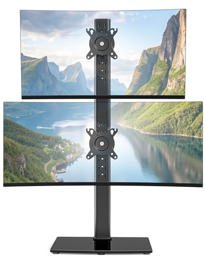 Pegzone Vertical Dual Monitor Stand for 17–34 Inch Screens, Stacked Monitor Mount, Holds up to 33 lbs per Arm, Tabletop Screens Riser with Full Motion, 33.3" Pole 12 Height Settings, 75/100 VESA