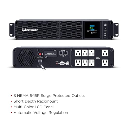 CyberPower CP1500PFCRM2U PFC Sinewave UPS Battery Backup, 1500VA/1000W, 8 Outlets, AVR, Short Depth 2U Rackmount, UL Certified - size: 1500VA, style: Rackmount 2U