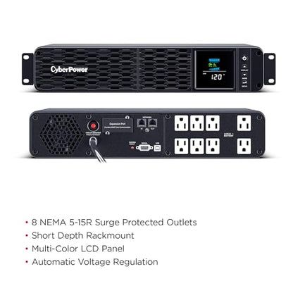 CyberPower CP1500PFCRM2U PFC Sinewave UPS Battery Backup, 1500VA/1000W, 8 Outlets, AVR, Short Depth 2U Rackmount, UL Certified - size: 1500VA, style: Rackmount 2U